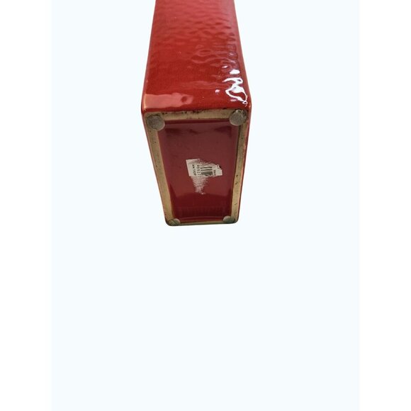 Red Textured Ceramic Vase With Glossy Black Interior Rectangular Flared Design 1 - Picture 14 of 16